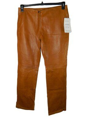 Lobi Womens Leather Pants Caramel Camel Size 10 Lined Luxurious Split Hem Rich S